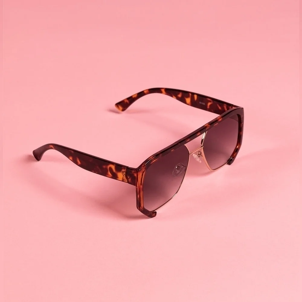 NEW Tortoise Oversize Modern Half Frame Aviator Sunglasses